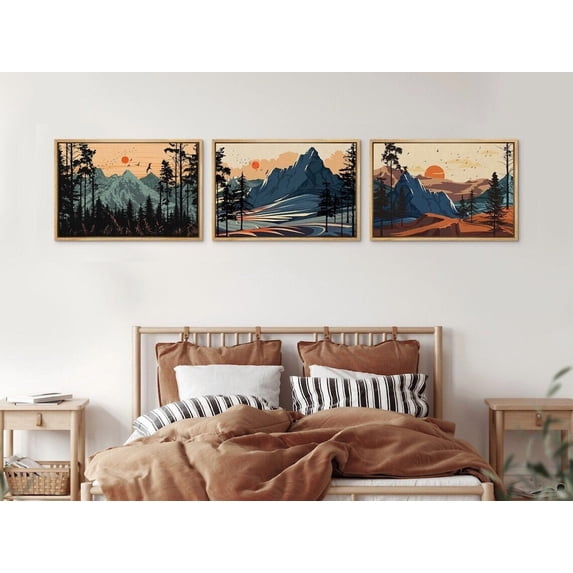 Mountain Abstract Nature Landscape Mid Century Boho Poster, Set 3 ...