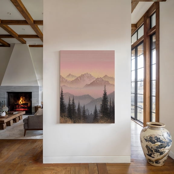 Mountain Abstract Nature Pine Tree Forest Sunset Poster , Poster Print Only