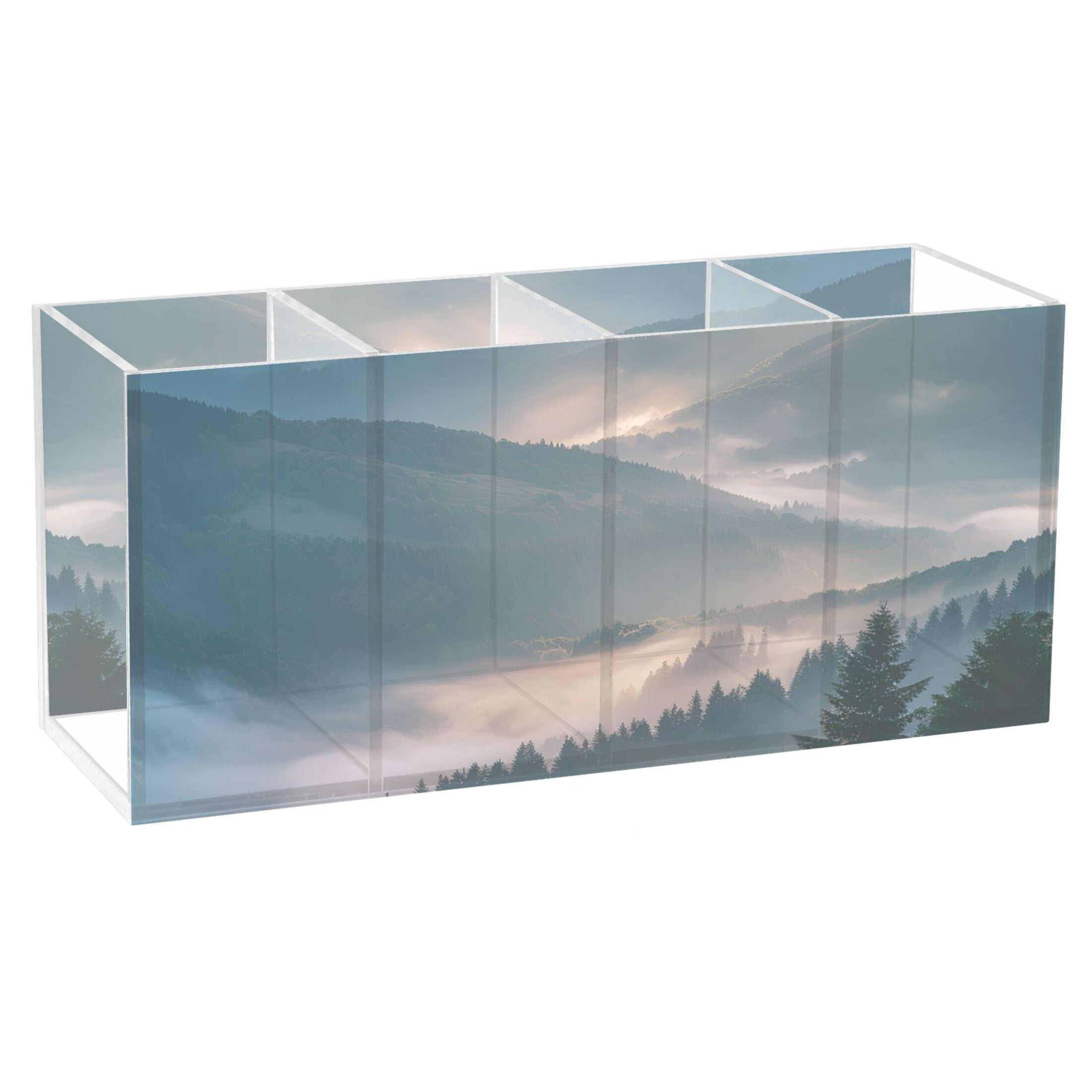 Acrylic Pen Holder, Iridescent Desk Organizer, Two Compartments And Built-in Phone Holder Storage For Pencils, Cosmetics, Makeup Brushes