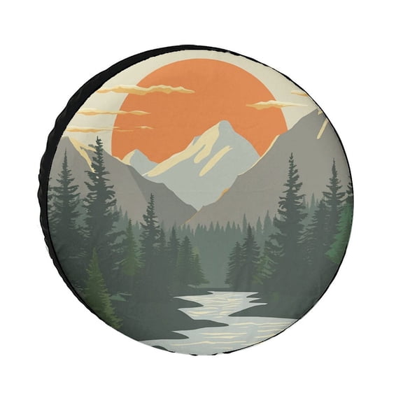 Mountain Adventure Camping Spare Tire Cover Camp with Mountain Weatherproof Wheel Protectors for Camper Truck Travel Trailer 12 Inch