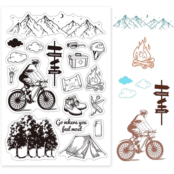 Mountain Adventure Clear Stamps Transparent Silicone Stamp Seal for Card Making Decoration and DIY Scrapbooking White