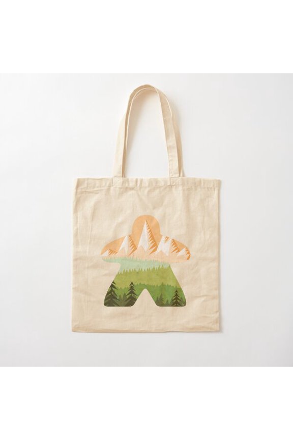 Mountain Adventure Meeple Board Game Scene Canvas Tote Bags, Reusable Shopping Bag