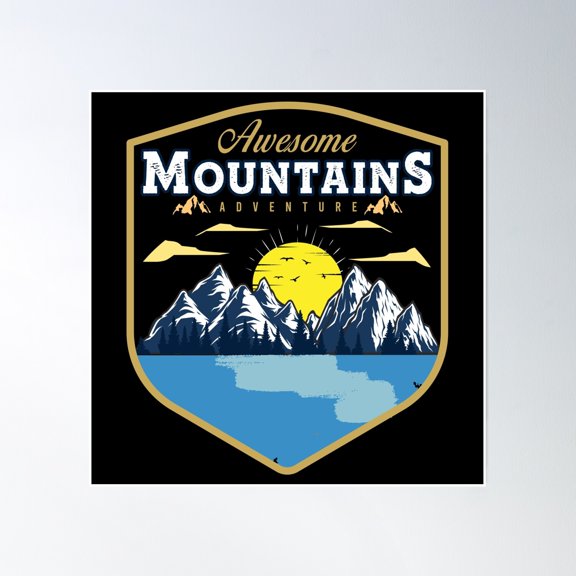 Mountain Adventure Poster Wall Art, Modern Wall Decor, 24x24 UNFRAMED