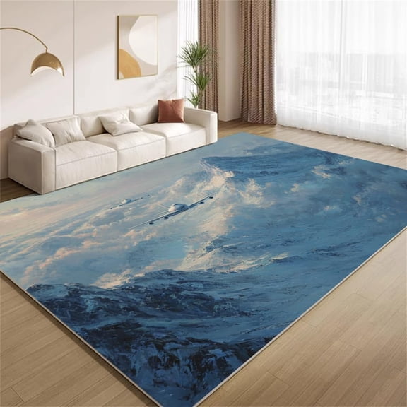 Mountain Airplane Area Rugs, Snow Capped Mountain Airplane Flight Carpet, Washable Non Slip Low Pile Soft Rug for Entryway Living Room Bedroom Decor Mat 2ftx3ft