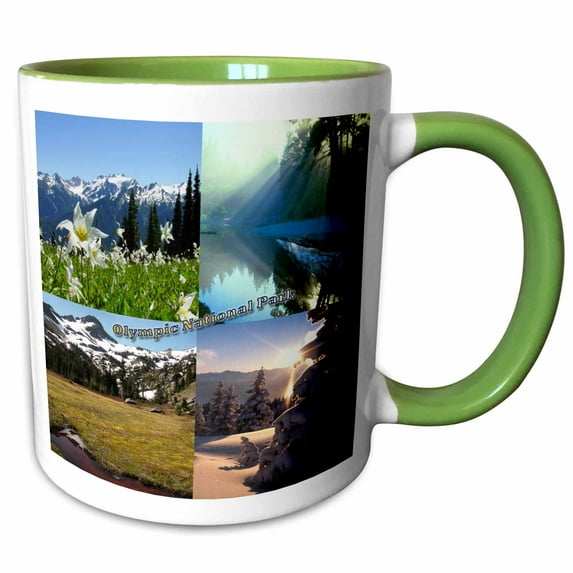 3drose, Mountain and Lake Montage - Olympic National Park, 11oz Two-tone Green Mug