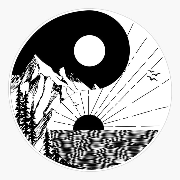 Mountain And Ocean Yin Yang Nature Sticker