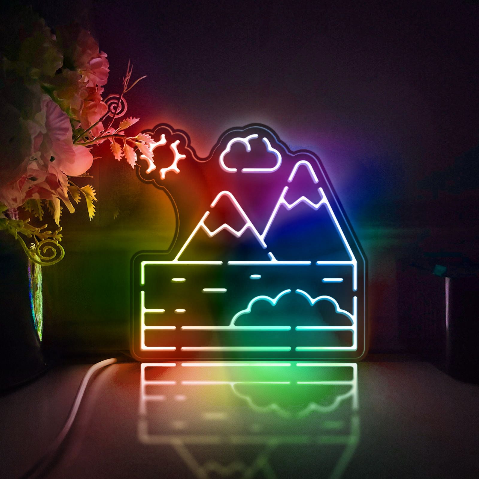 Mountain And River Led Light Box, Dimmable Neon-Like Light Signs USB ...