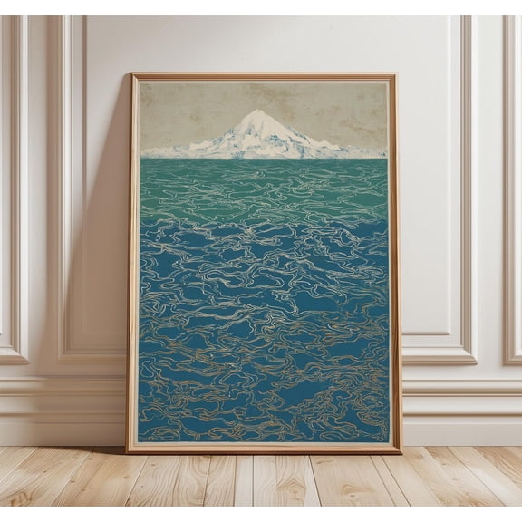 Mountain And Sea Poster Minimal Abstract Ocean Line Illustration, Unframed Poster