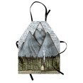 thumbnail image 1 of Mountain Apron Sketchy Art of Mountain Range with a Small Country House Vintage Look, Unisex Kitchen Bib Apron with Adjustable Neck for Cooking Baking Gardening, Slate Blue Green Taupe, by Ambesonne, 1 of 3