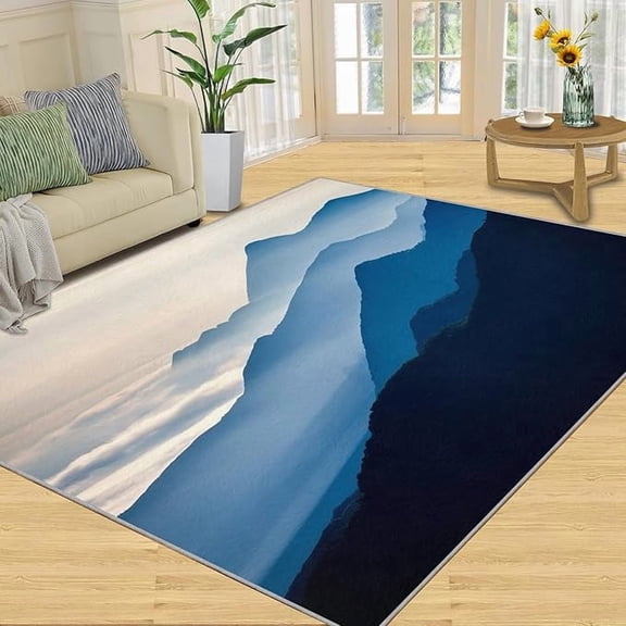 Mountain Area Rug, Nature Landscape Living Room Rug, Mountains Patterned Bedroom Rug for Room Home Decor Floor Mats 2 x 3ft