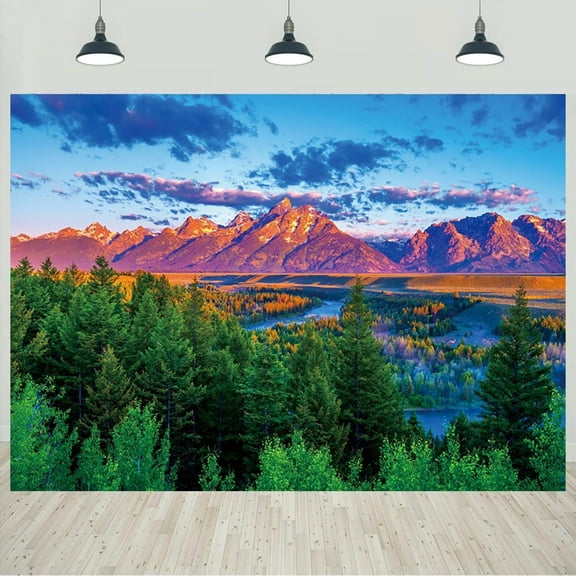 Mountain Backdrop Forest Nature Scenery Trees Sunset Landscape Clouds Photography Background Holiday Vocation Travel Room Decorations Banner Photo Studio Props