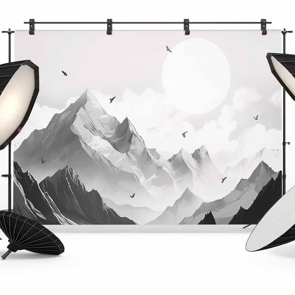 Mountain Backdrop for Photoshoot,Photography Photo Studio Background Wall Backdrop,Eagle Sky Cloud Black and White Landscape Back Drop Banner Panel for Portraits Wedding Party Live Streaming 7x5Ft