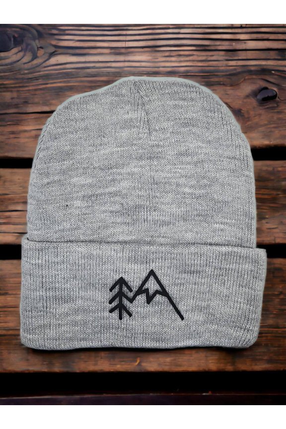 Mountain Beanie with Tree Mountain Patch - Grey