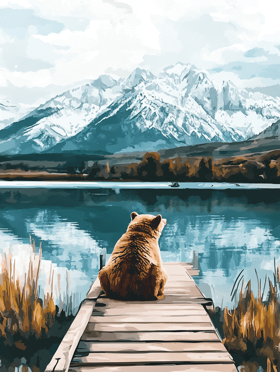 Mountain Bear Lake Canvas Painting Wall Art Decor for Living Room ...