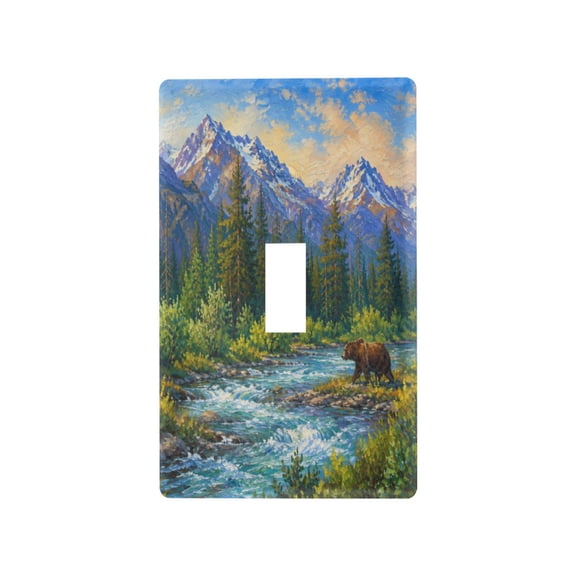 Mountain Bear Landscape Decorative Wall Plate, Flame Retardant PC Plastic Light Switch & Outlet Cover with Mounting Screws Fits Toggle Switch