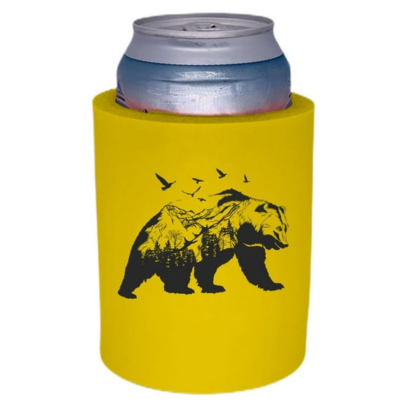 Mountain Bear Thick Foam Old School Can Coolie (Yellow)