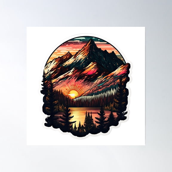 Mountain Beautiful Sunset Art Poster Wall Art, Modern Wall Decor, 16x16 UNFRAMED