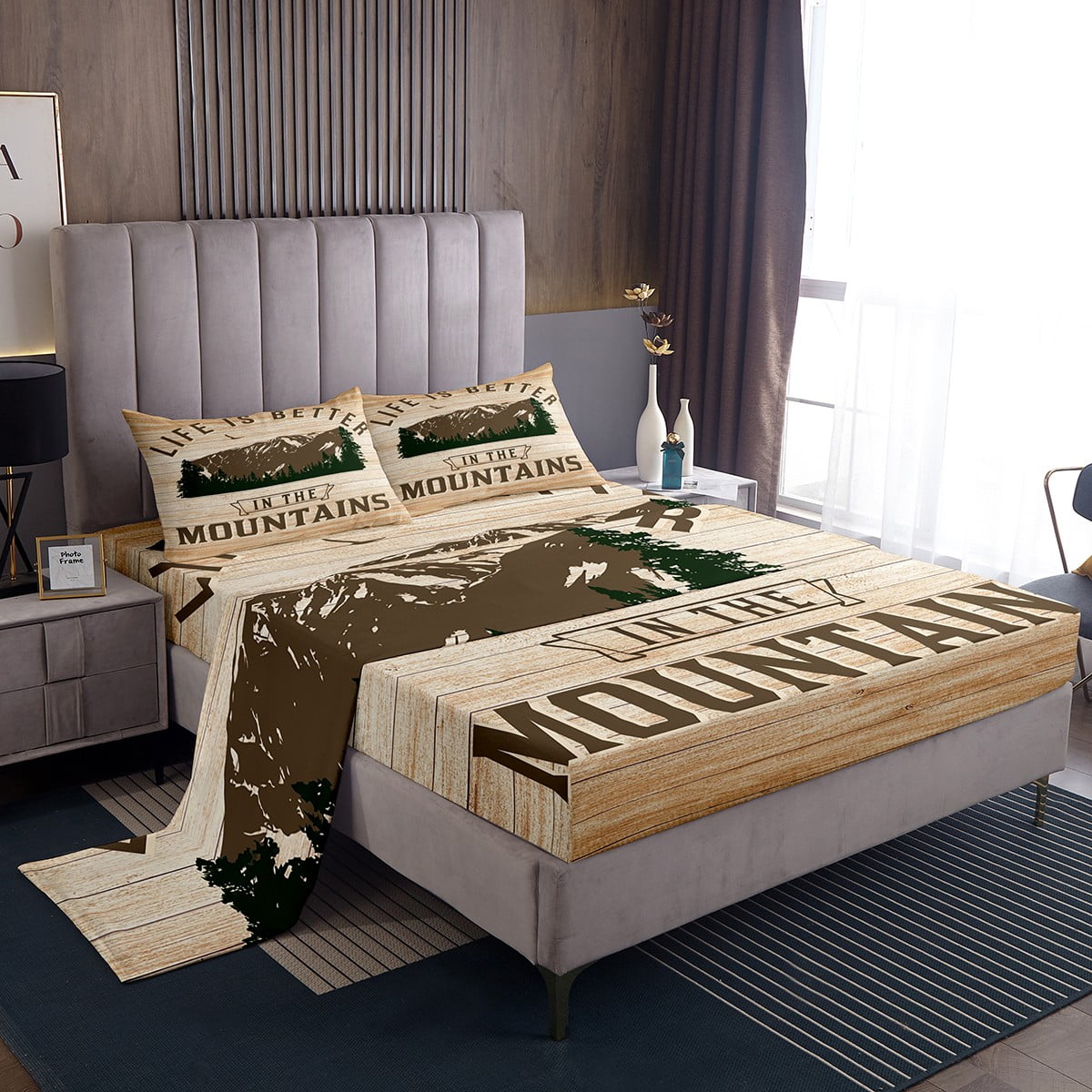 Mountain Bed Sheets Set, Camping Decorations for Campers Outside Sheets