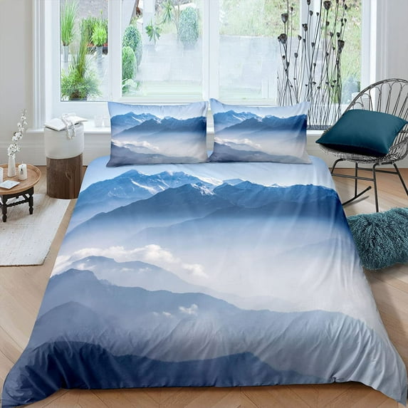 Mountain Bedding Set Forest Duvet Cover /King Size Nature Scene Grey Trees Art Folk Style 2/3pcs Polyester Comforter Cover