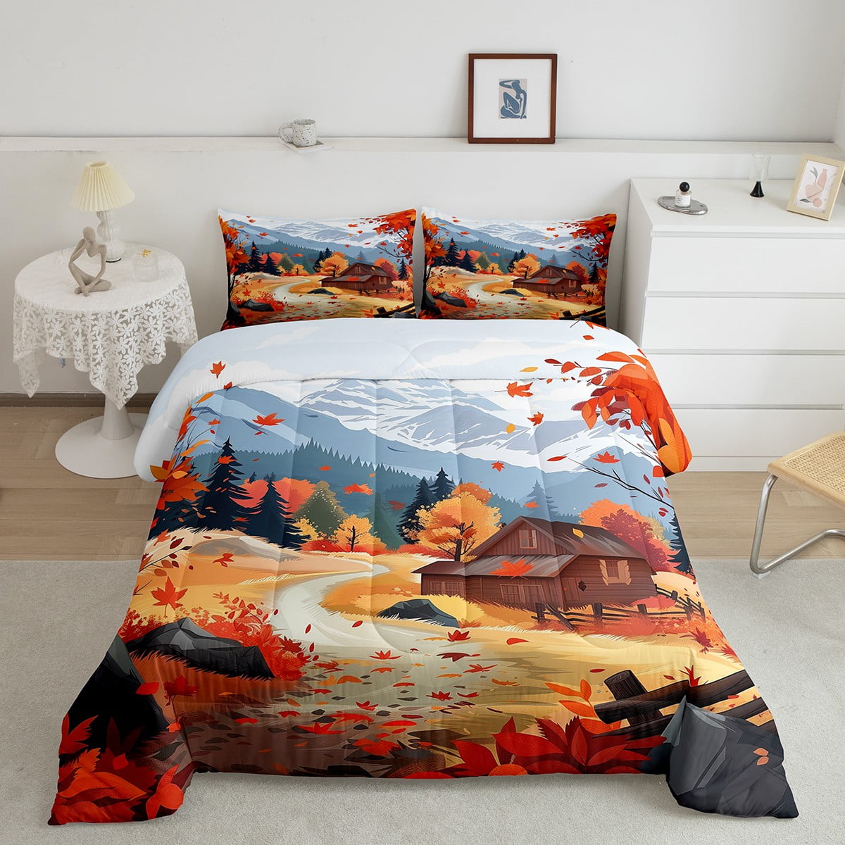 Mountain Bedding Set Rustic Home Decor Down Comforter,Nature Scenery ...