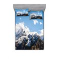 thumbnail image 1 of Mountain Bedding Set with Sheet & Covers, Snowy Mountain Scenery in the Summertime Cloudy Sky Natural Beauty Pattern, Printed Bedroom Decor 2 Shams, 4 Sizes, White Blue Brown, by Ambesonne, 1 of 3