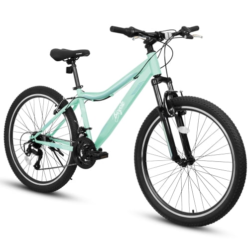 Aezusy 24 inch Wheel Mountain Bikes, 21-Speed Dual V-Brakes High-Density Carbon Steel Frame Bicycle 80% Pre-Assembled for Womens, Front Suspension, Green