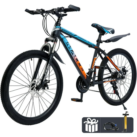 Mountain Bike, 24 Speeds with V/Disc Brakes High-Carbon Steel Frame Mens Womens Mountain Bike, 24 26 27.5 Inch Front Suspension MTB Bicycle for Adult & Teenagers