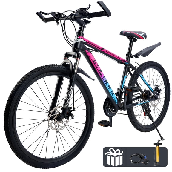 Mountain Bike, 24 Speeds with Disc Brakes High-Carbon Steel Frame Mens Womens Mountain Bike, 24 26 27.5 Inch Front Suspension MTB Bicycle for Adult & Teenagers