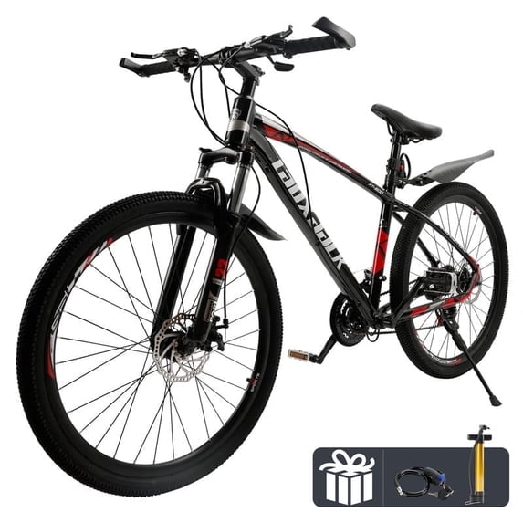 Bruce & Shark Red 27.5 inch mountain bike with 21 speed Shimano gears and dual disc brakes