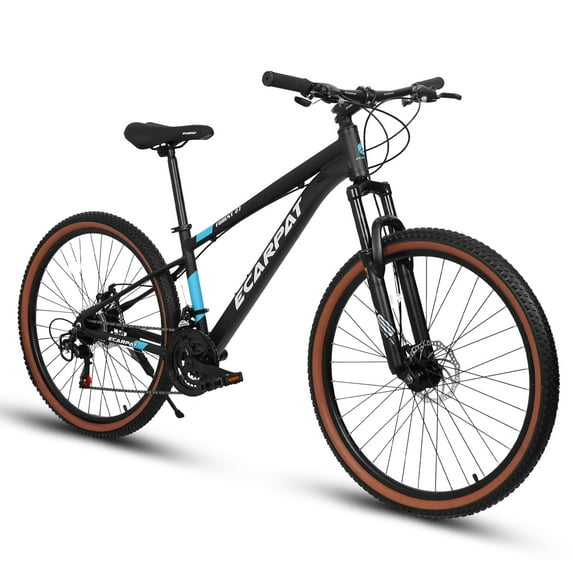 Mountain Bike, 27 Inch Outdoor Cycling Bike for Men Women Adult, Mens Mountain Bike with 21 Speeds and Double Disc Brakes, Black+Blue