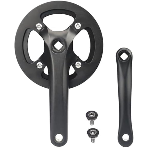 Mountain Bike Crankset Steel 1 Piece 38T Charing Single Alumininum Alloy Cover Crank Set with 170mm Arm 104 BCD, Compatible with Single Speed Bicycle and 6/7/8/9/10/11 Speeds MTB Bike, Black