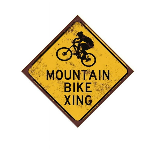 Mountain Bike Crossing Metal Caution Sign - Mountain Biker Gift - Mountain Bike Décor - Kids Room Bike Sign - Man Cave Sign - Bike Sign Size: 8 inch x 8 inch