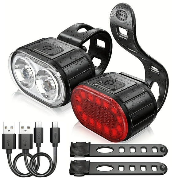 Ggpg Bicycle Lights Mountain Bike Headlight and Taillight, LED USB Rechargeable, Handlebar Mount, High Brightness for Night Riding