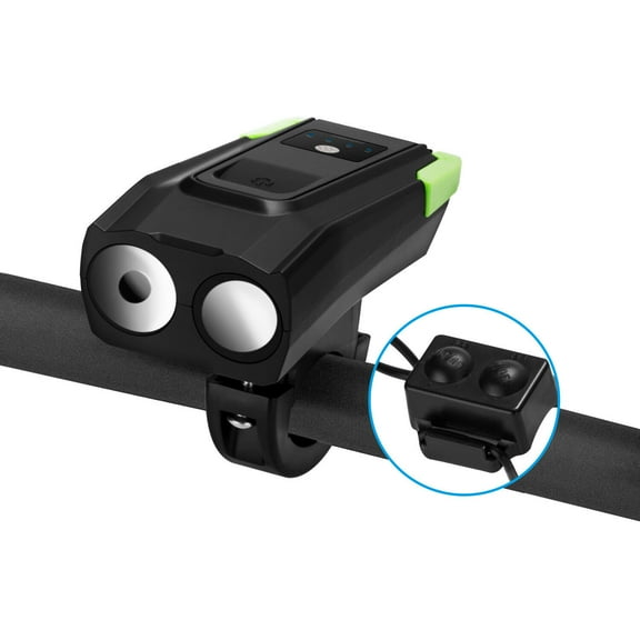 Mountain Bike Night Ride Handlebar Lamp Flashlight Black Red Light Front Headlight Waterproof Easy install(Black+Green)