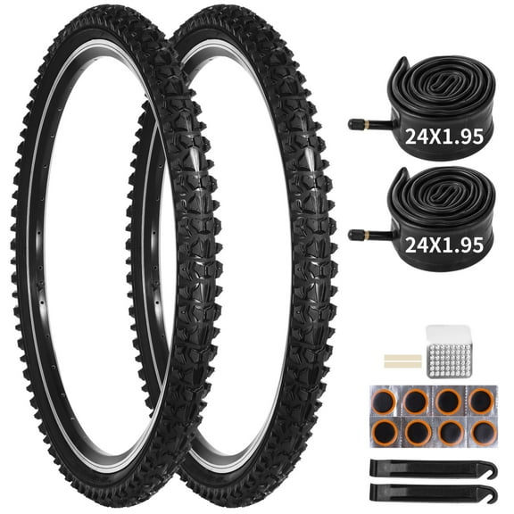 2 Pack 24" x 1.95" Mountain Bike Tire Replacement Set,Bike Tires with Repair Kit, Folding Portable MTB Tires, Replaceable Bike Tires with Inner Tubes and Levers, Rubber Tires for Hard Roads