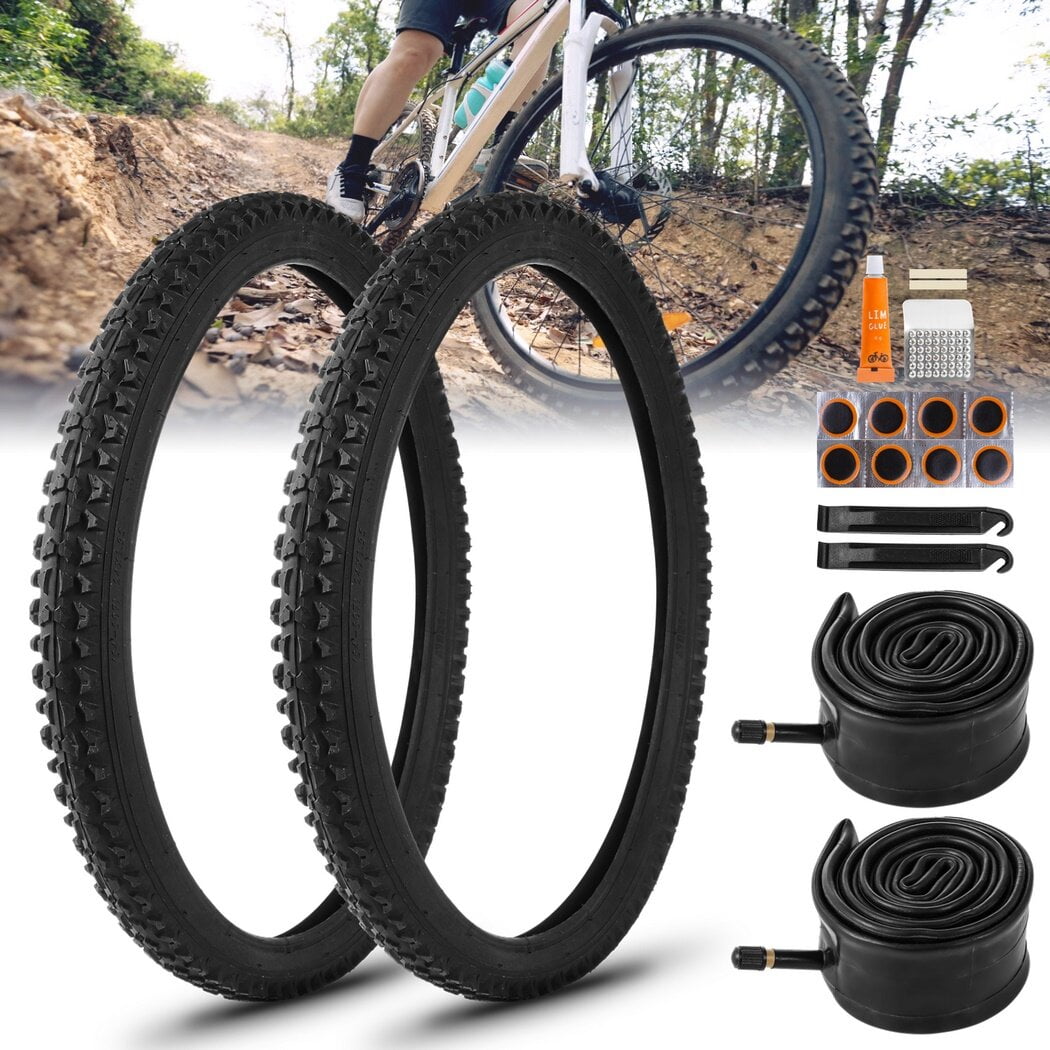 2 Pack 24" x 1.95" Mountain Bike Tire Replacement Set,Bike Tires with Repair Kit, Folding Portable MTB Tires, Replaceable Bike Tires with Inner Tubes and Levers, Rubber Tires for Hard Roads