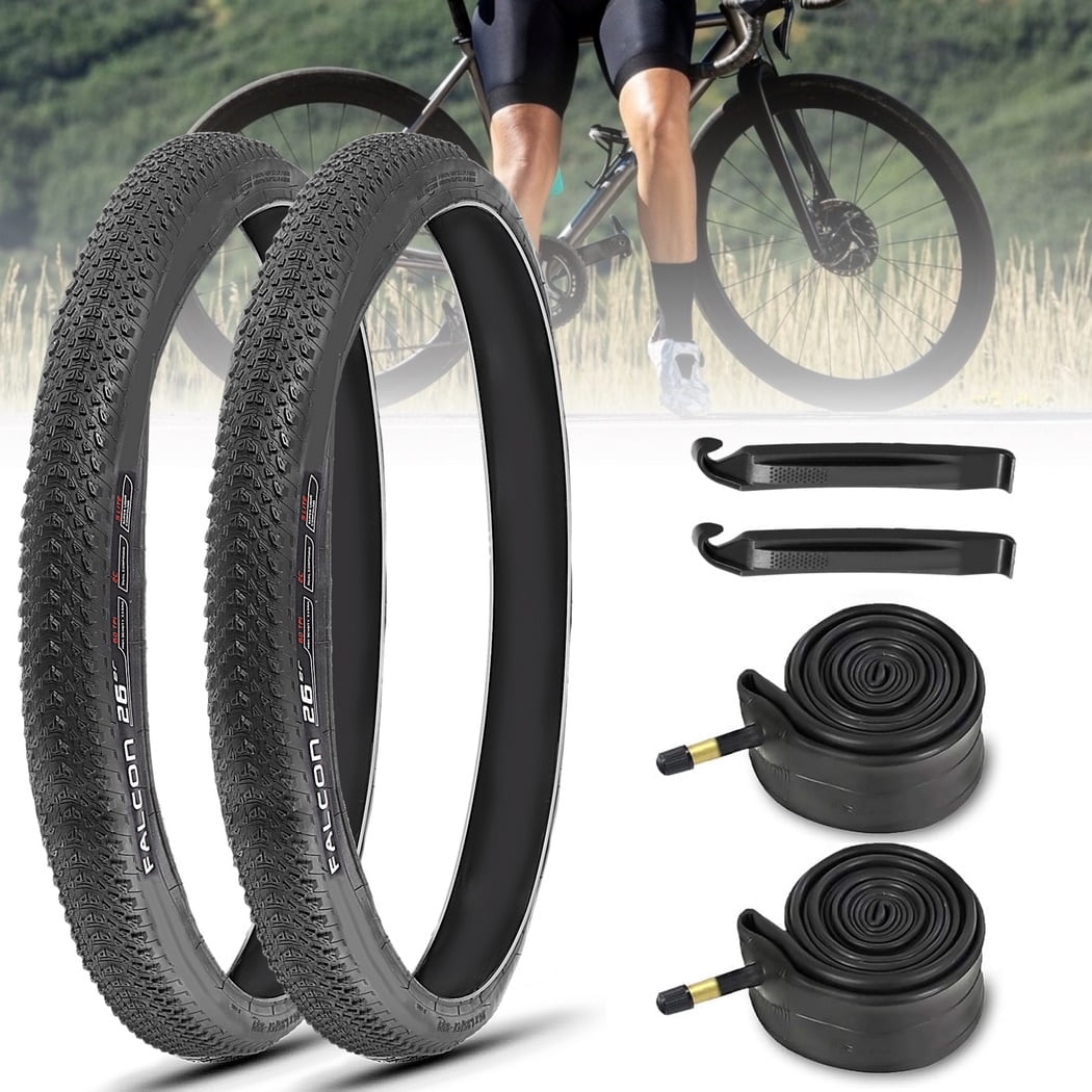 Mountain Bike Tire Replacement Set, 26" x 1.95" Bike Tires, Replaceable Bike Tires with Inner Tubes and Levers, Folding Portable XC Bike Tires, Rubber Tires for Hard Roads, Muddy Trails