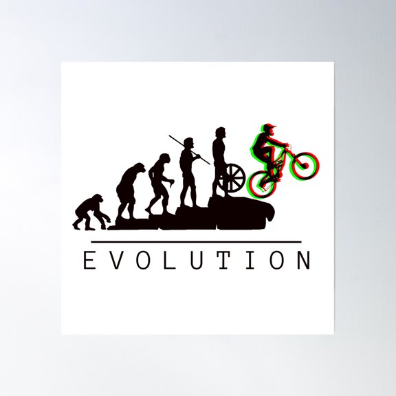 Mountain Bike Wheelie Evolution Poster Wall Art, Modern Wall Decor, 16x16 UNFRAMED