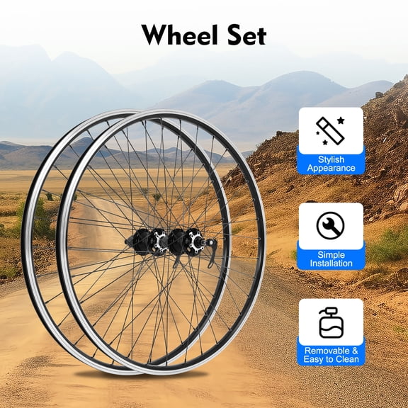 Mountain Bike Wheelset, 29 InchAluminum Alloy Rim Disc Brake MTB Wheelset, Quick Release Front Rear Wheels Black Bike Wheels