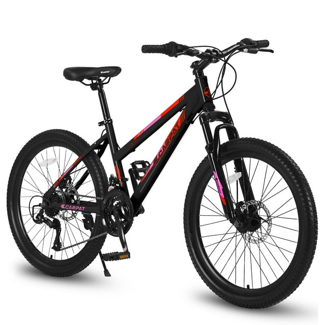 Mountain Bike for Boys Girls, 24 inch Kids Mountian Bike with Disc Brakes & 21 Speed, Black