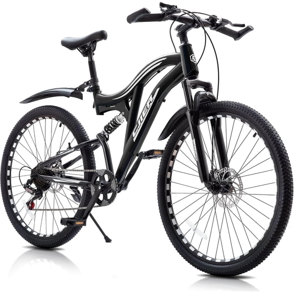 Akaber Mountain Bike for Boys, 20" Kids Bicycles Full Dual Suspension MTB Bicycle, 7-Speed High-Carbon Steel Frame, Double Disc Brake