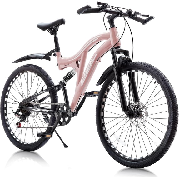 Akaber Mountain Bike for Men, 24" Adults Bicycles, Full Dual Suspension MTB Bicycle, 7-Speed High-Carbon Steel Frame, Double Disc Brake