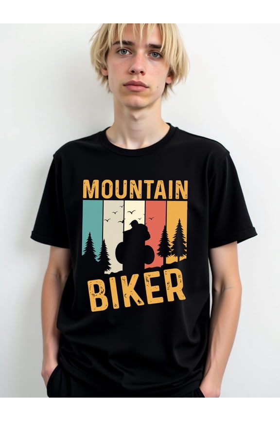 Mountain Biker Adventure Tee for men Crew neck T-shirts black top short Weekend casual wear Classic Unisex Shirt Graphic Tee tshirts