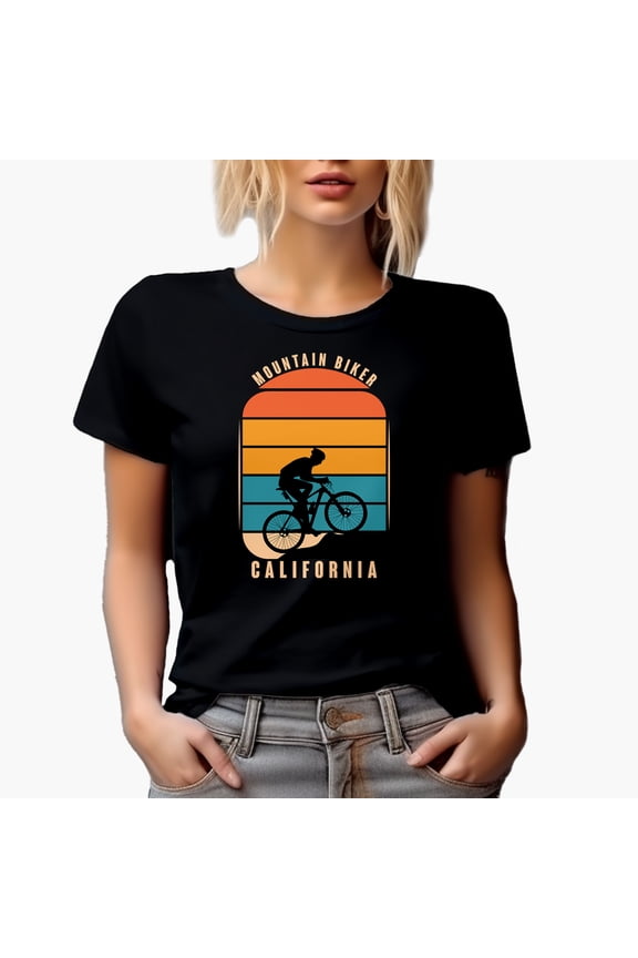 Mountain Biker California, Bicyclist or Cyclist, Black T-Shirt, Medium