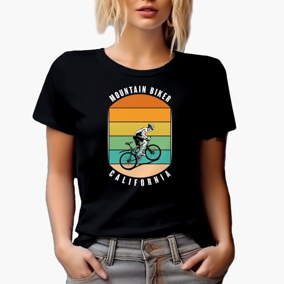 Mountain Biker California, Cyclist or Bicyclist, Black T-Shirt, Small
