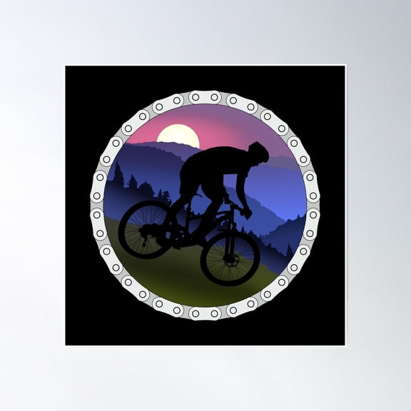 Mountain Biker Downhill Bike Chain Poster Wall Art, Modern Wall Decor, 24x24 UNFRAMED