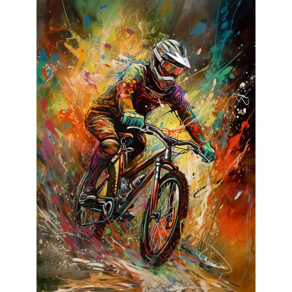 Mountain Biker Paint Splat Portrait Action Shot Extra Large XL Wall Art Poster Print