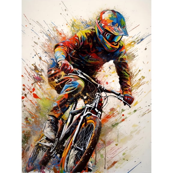 Mountain Biker Portrait Splat Paint Action Shot Extra Large XL Wall Art Poster Print