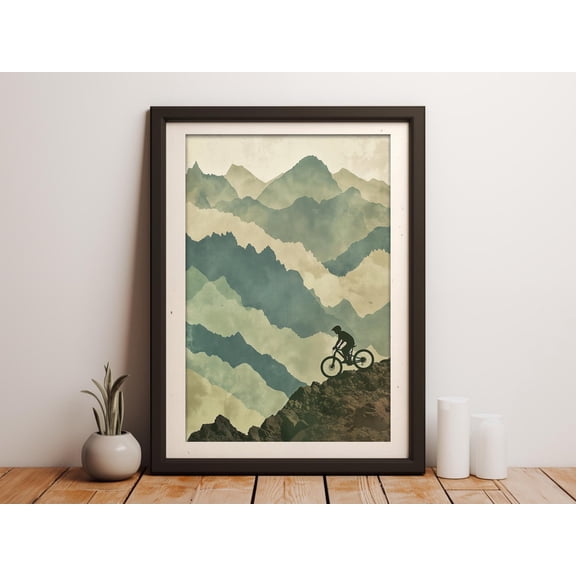 Mountain Biker Silhouette Adventure Cycling Wall Art, Stretched Canvas Size 16x24