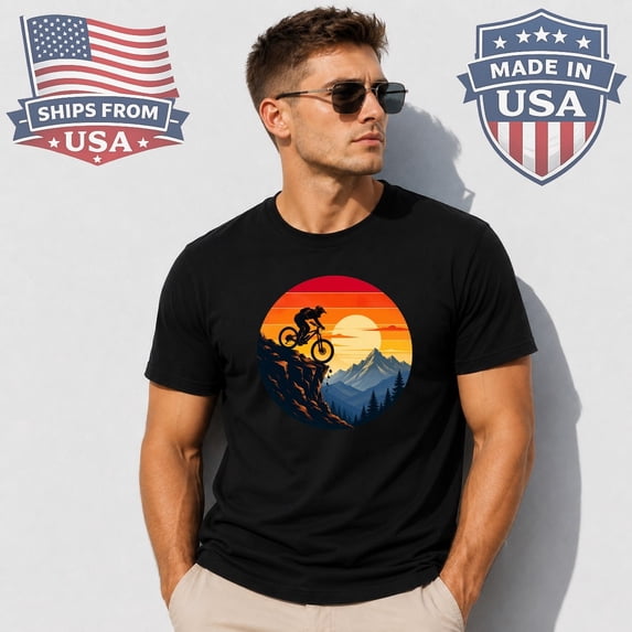 Mountain Biker Sunset Graphic T-Shirt Cycling Outdoor Adventure ...